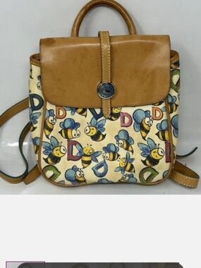 Dooney & Bourke Bee Print Leather Trim Backpack - Yellow/Tan